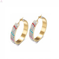 Wholesale Fashion Stainless Steel Crystal Big Gold Hoop Earrings